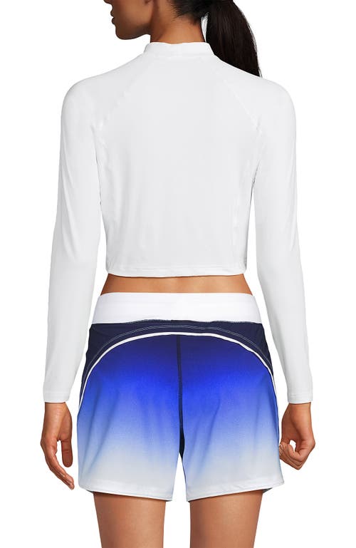 Lands' End Long Sleeve Mock Neck Cropped Upf 50 Sun Protection Rash Guard In White