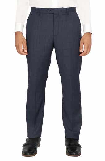 Scotch & Soda Navy Windowpane Check Flat Front Stretch Wool Dress Pants
