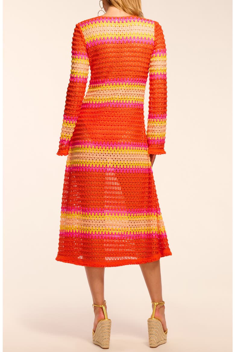 Hannah Stripe Long Sleeve Semisheer Cover-Up Dress, Alternate, color, VIVID ORANGE CROCHET