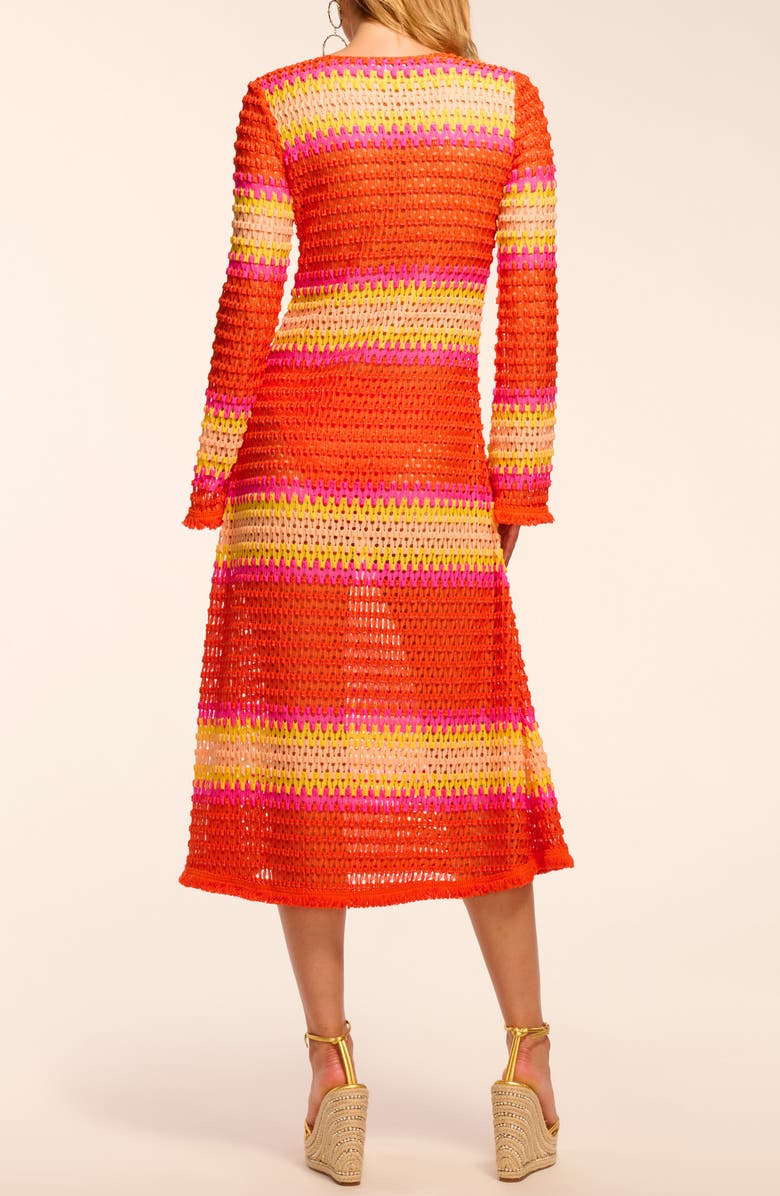 Ramy Brook Hannah Stripe Long Sleeve Semisheer Cover-Up Dress, Alternate, color, Vivid Orange Crochet