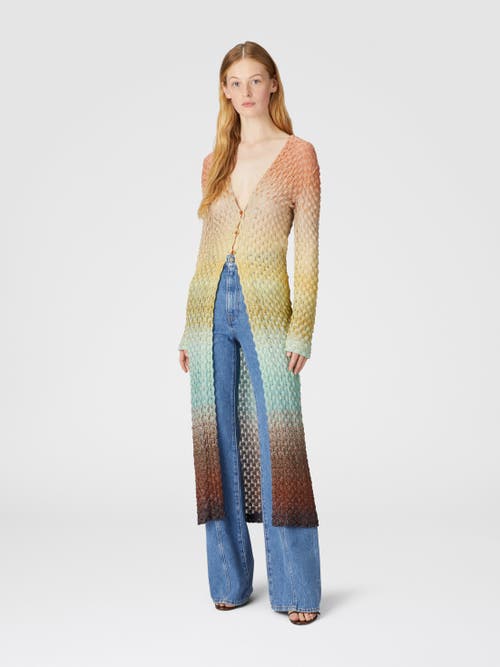 Missoni V-neck Metallic Ombre Knit Long Cardigan In Multicoloured