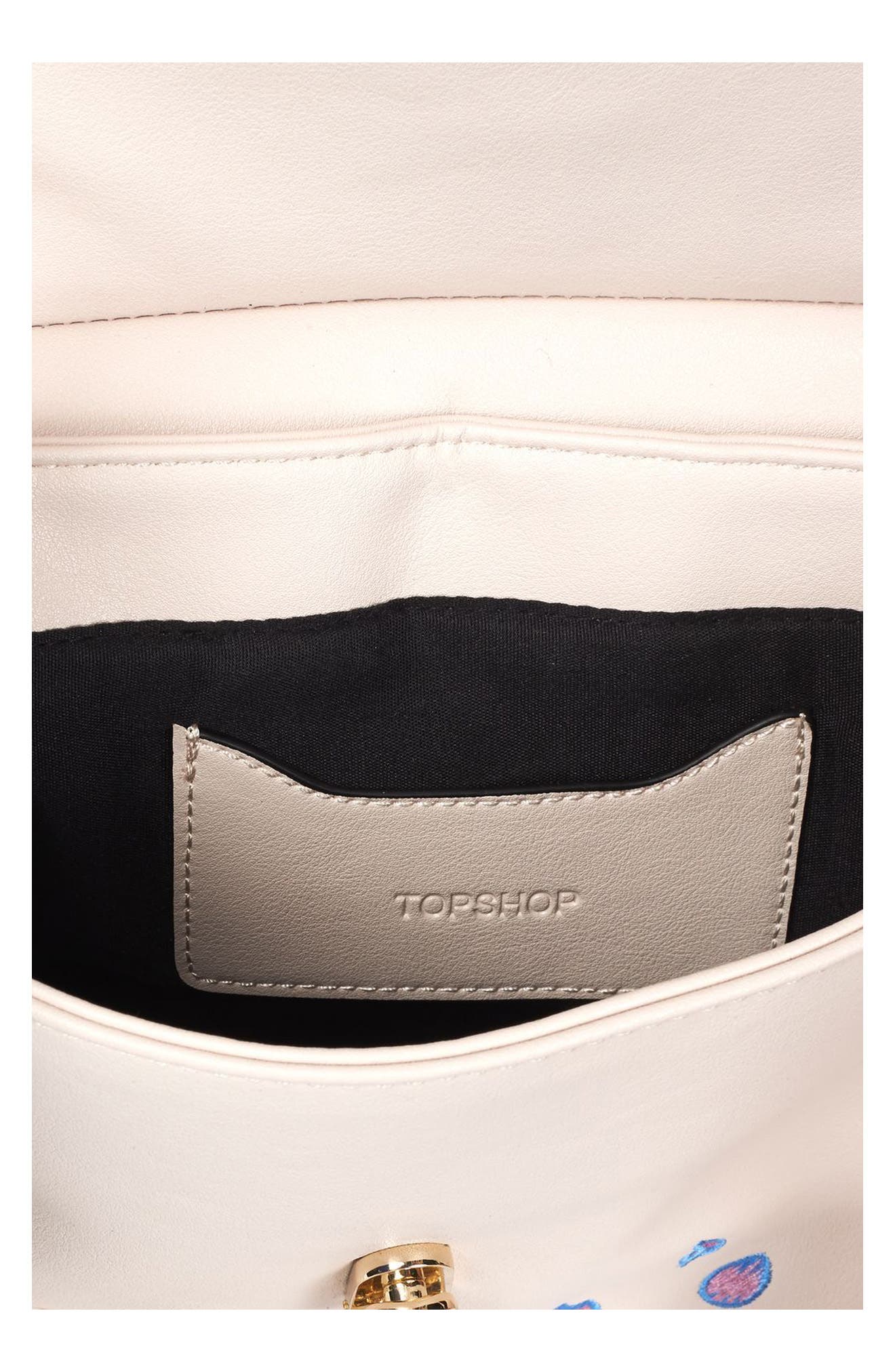 Topshop Floral Embroidered Faux Leather Clutch, Alternate, color, 