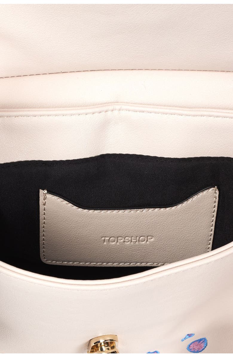 Topshop Floral Embroidered Faux Leather Clutch, Alternate, color,