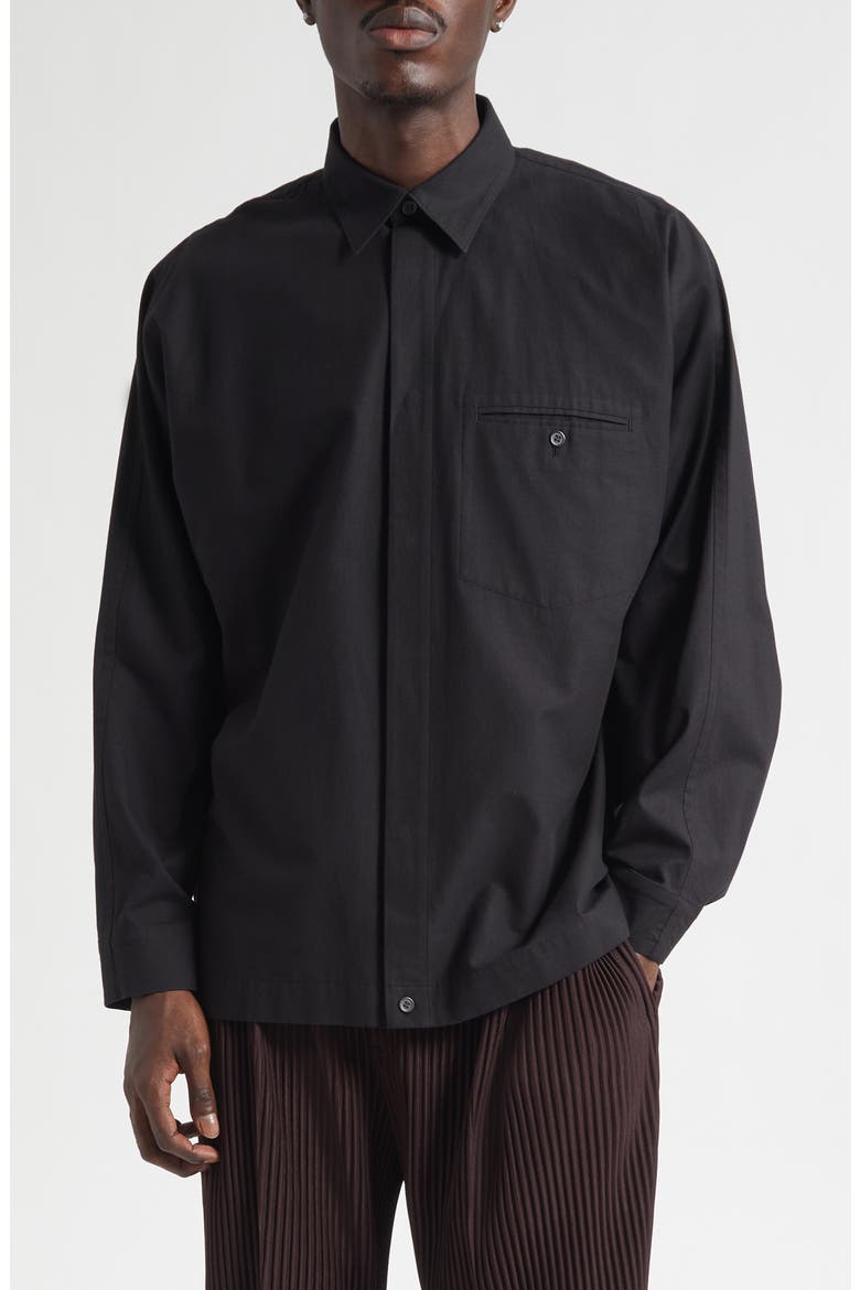 Streamlined Cotton Button-Up Shirt, Main, color, BLACK