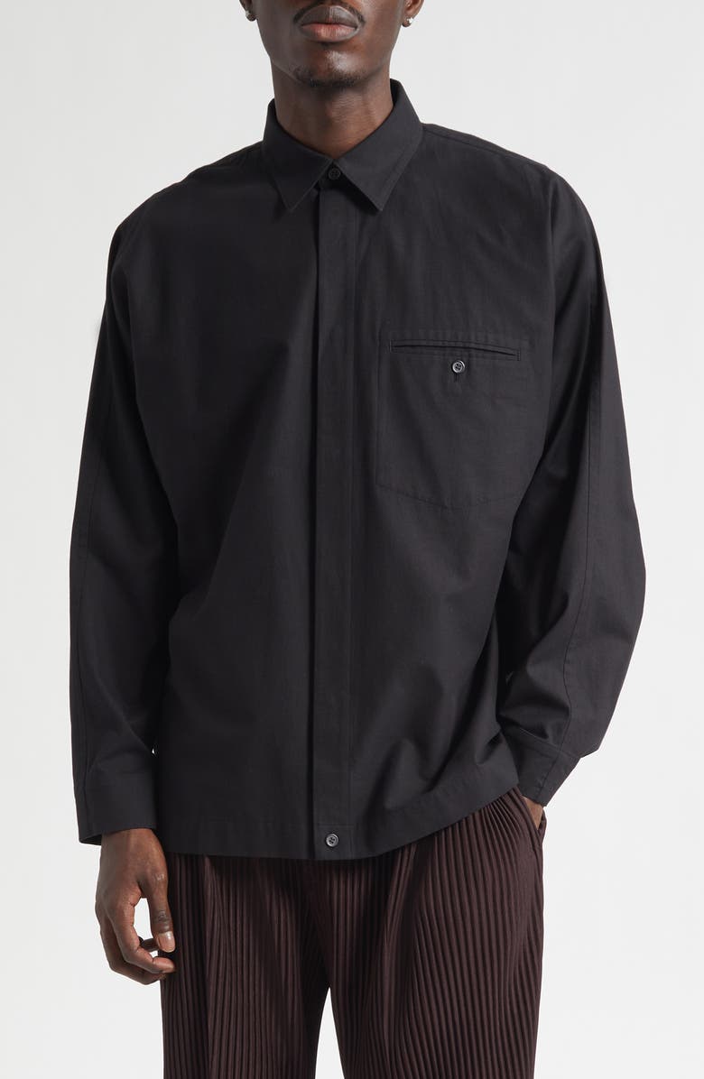 Homme Plissé Issey Miyake Streamlined Cotton Button-Up Shirt, Main, color, Black