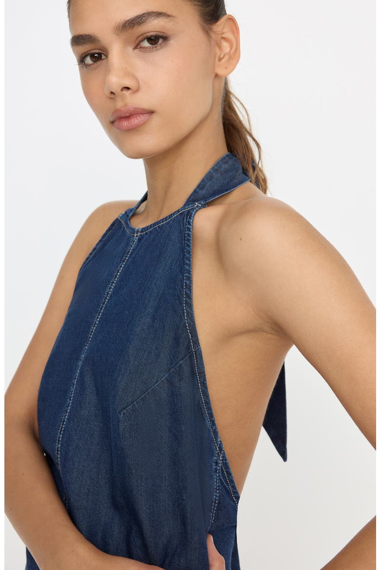 Halter Neck Denim Shift Minidress, Alternate, color, INDIGO1187
