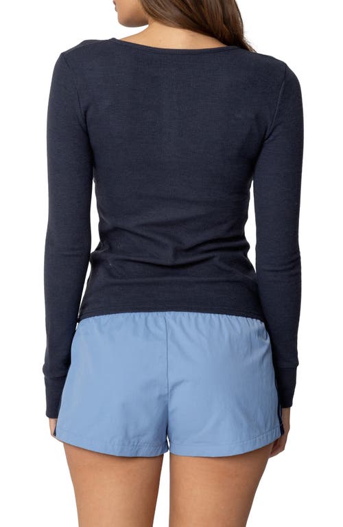 Shop Edikted Helanie Waffle Knit Henley In Dark-blue