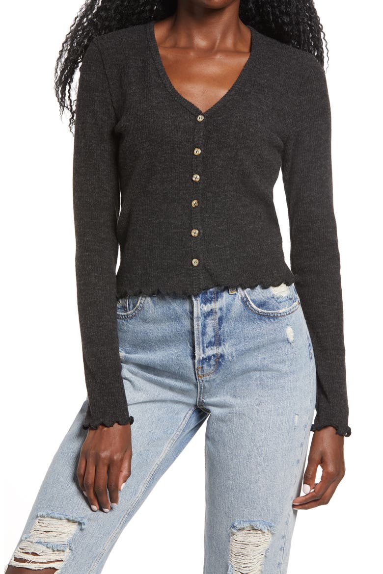 Crop Lettuce Edge Cardigan, Main, color, CHARCOAL
