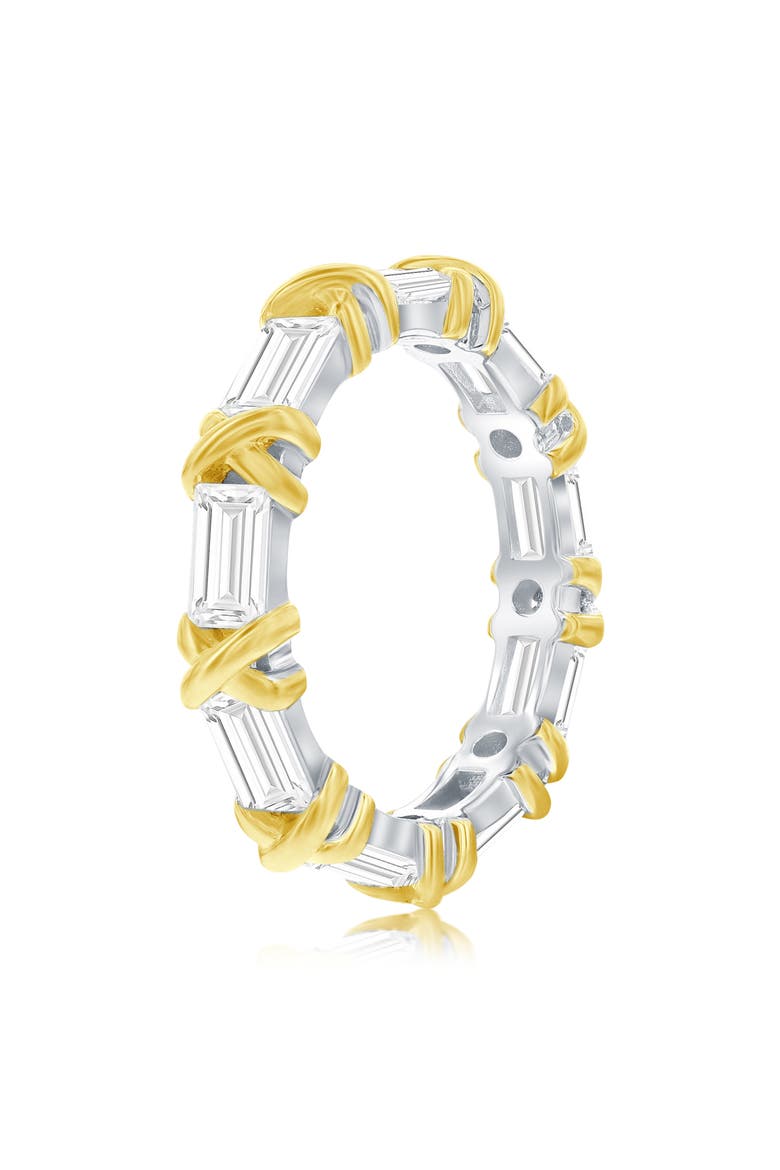 Two-Tone Baguette Cubic Zirconia X Eternity Band Ring, Alternate, color, TWO TONE