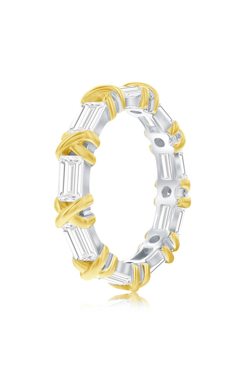 SUZY LEVIAN Two-Tone Baguette Cubic Zirconia X Eternity Band Ring, Alternate, color, Two Tone