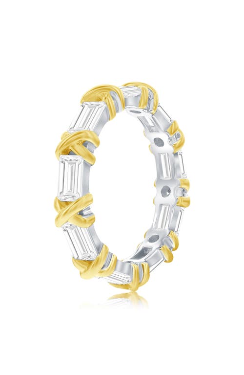 Suzy Levian Two-tone Baguette Cubic Zirconia X Eternity Band Ring