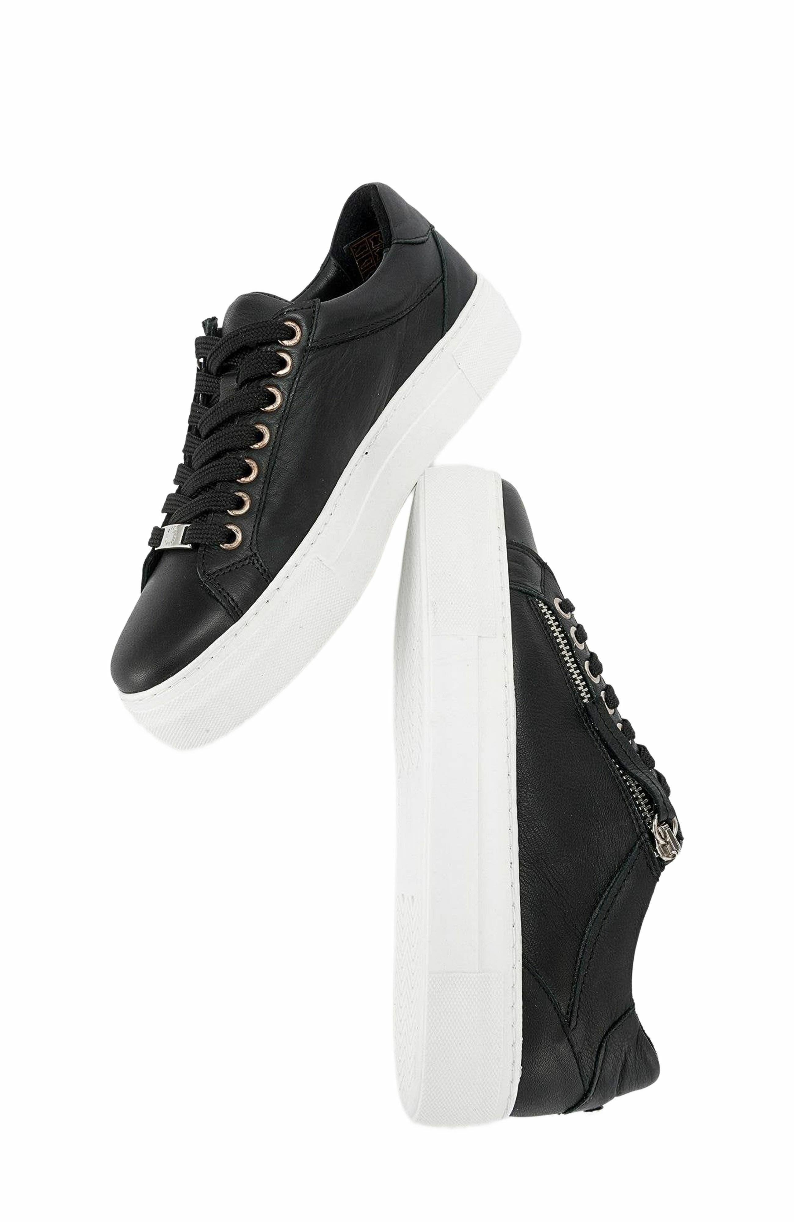 Forever & Always Shoes Beryl Leather Zip Sneaker, Alternate, color, Black Leather