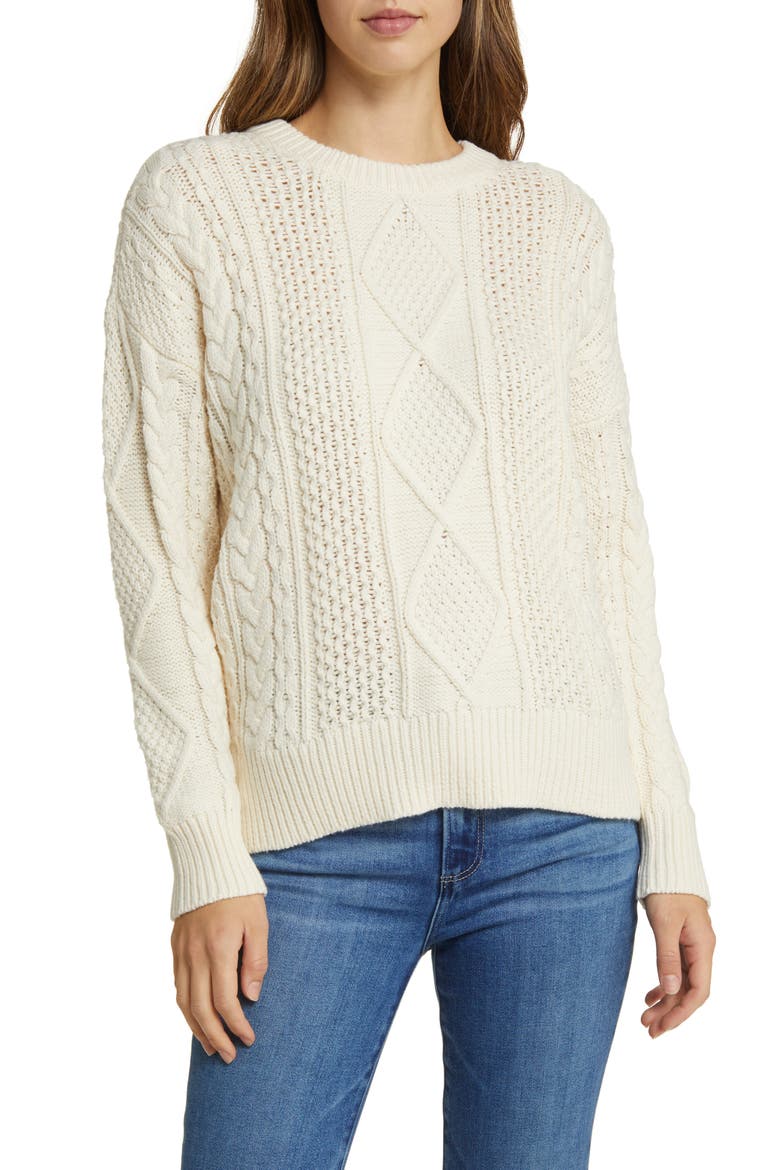 Cable Stitch Crewneck Sweater, Main, color, ANTIQUE CREAM
