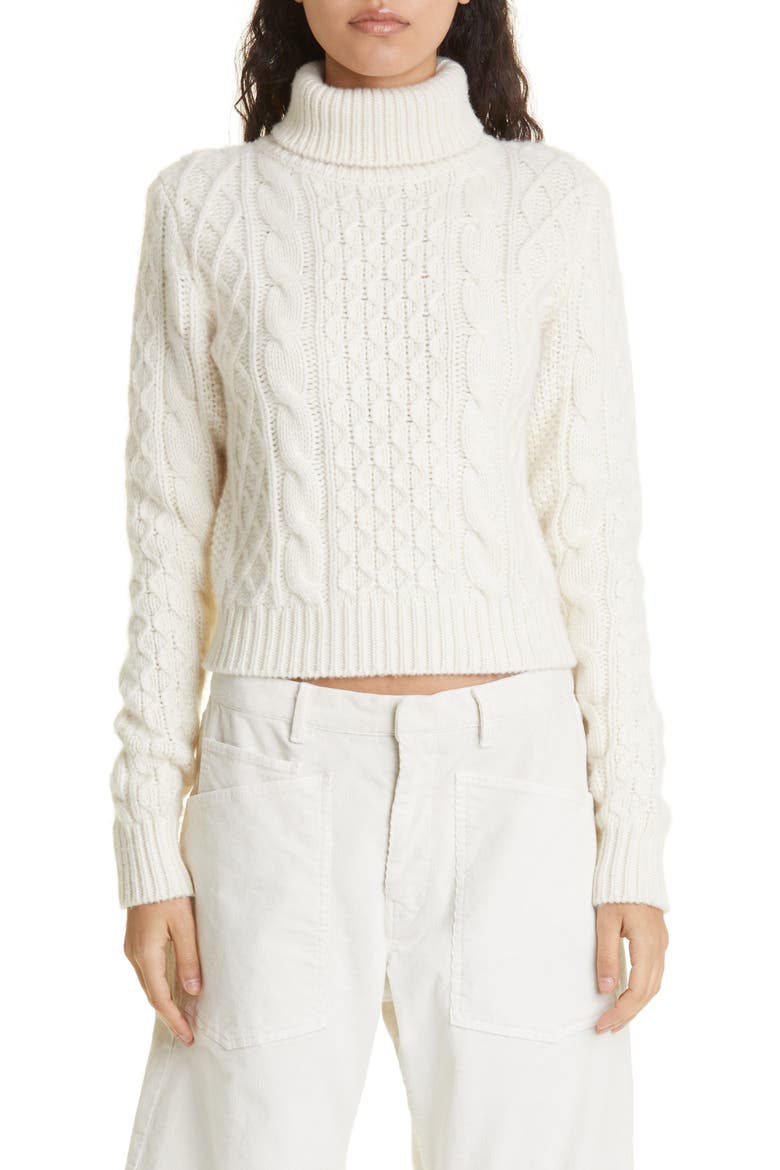Andrina Wool & Cashmere Cable Turtleneck Sweater, Main, color, IVORY