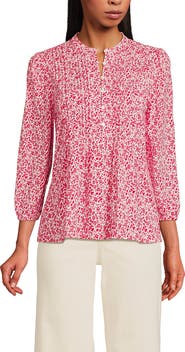 Lands' End Lightweight Jersey Button Pintuck Top