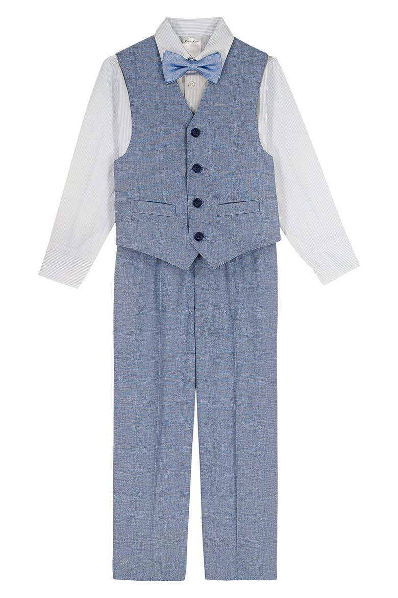 Kids' Stripe Vest, Dress Shirt, Pants & Bow Tie Set, Alternate, color, 413 BLUE ALLURE