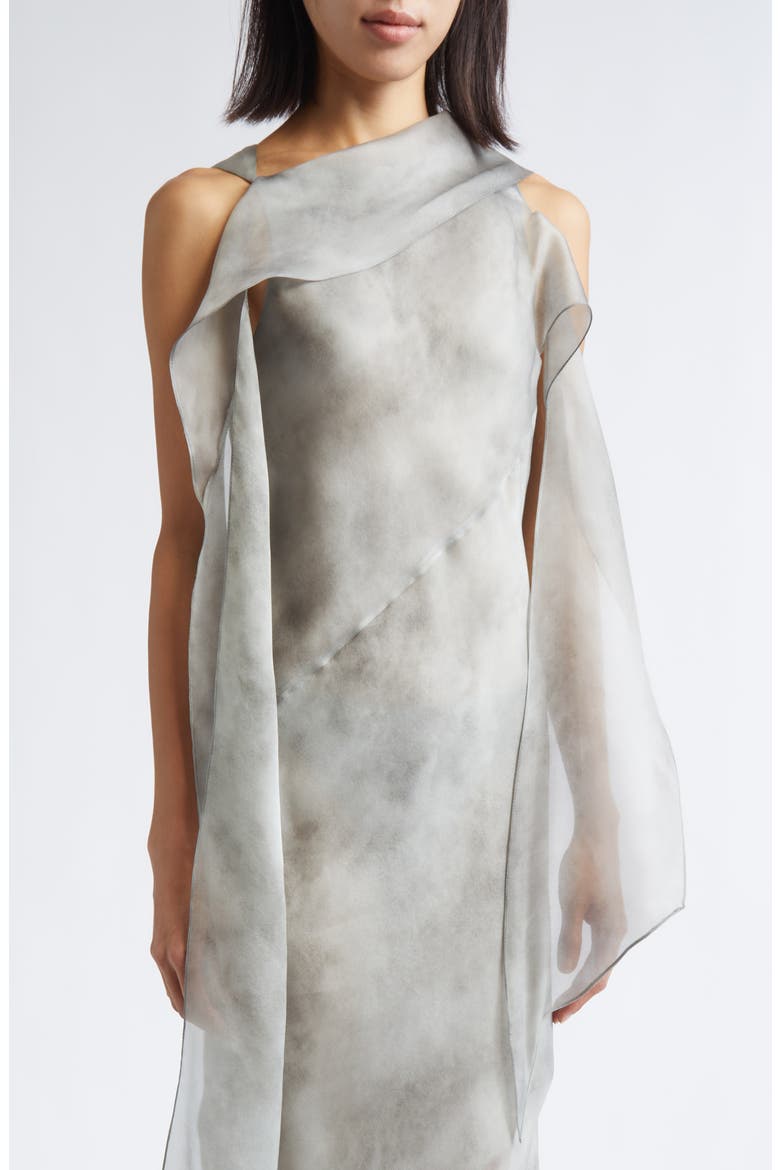 Bias Cut Silk Chiffon Scarf Gown, Alternate, color, FOG GREY