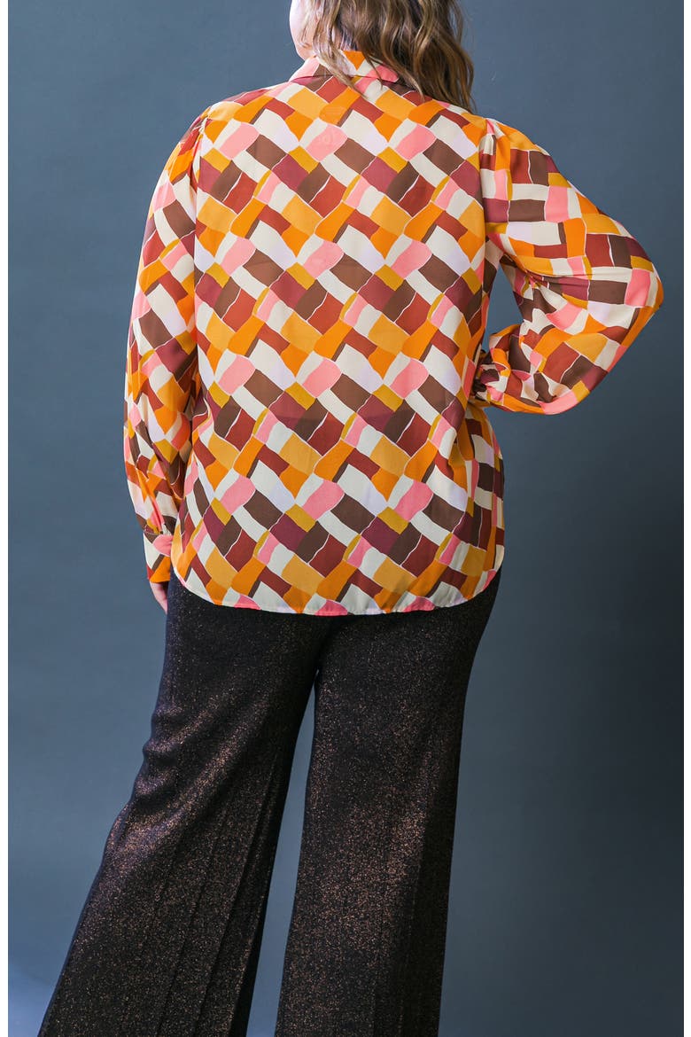 Geometric Print Long Sleeve Button-Up Shirt, Alternate, color, MUSTARD BROWN