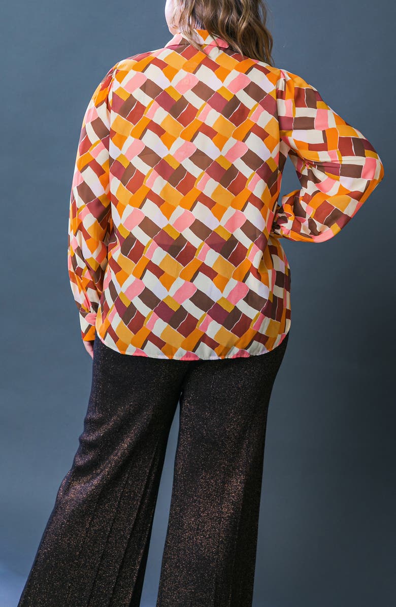 FLYING TOMATO Geometric Print Long Sleeve Button-Up Shirt, Alternate, color, Mustard Brown