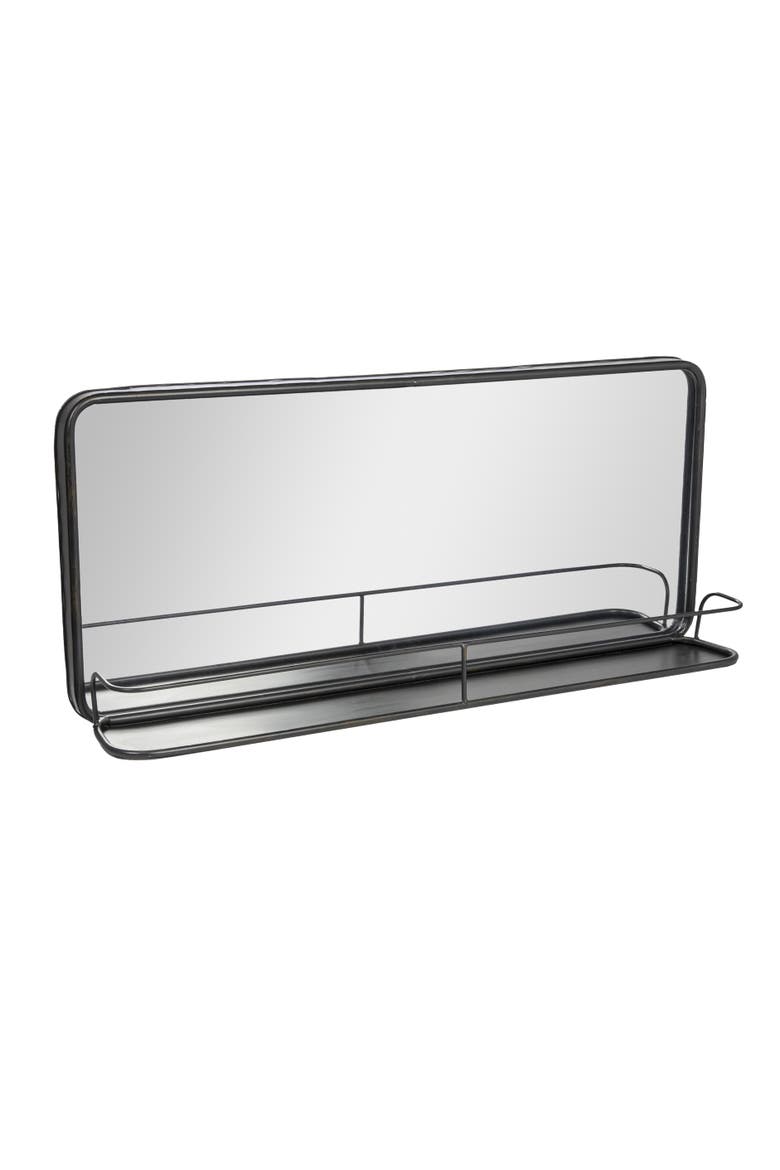 Wide Metal Framed Rectangle Wall Mirror with Shelf, Black, Main, color, Black