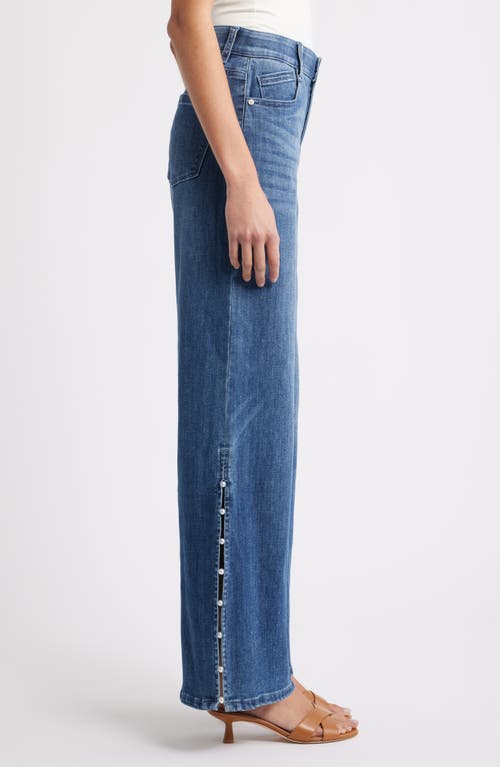 Wit & Wisdom Sam High Waist Faux Pearl Detail Wide Leg Jeans In Blue