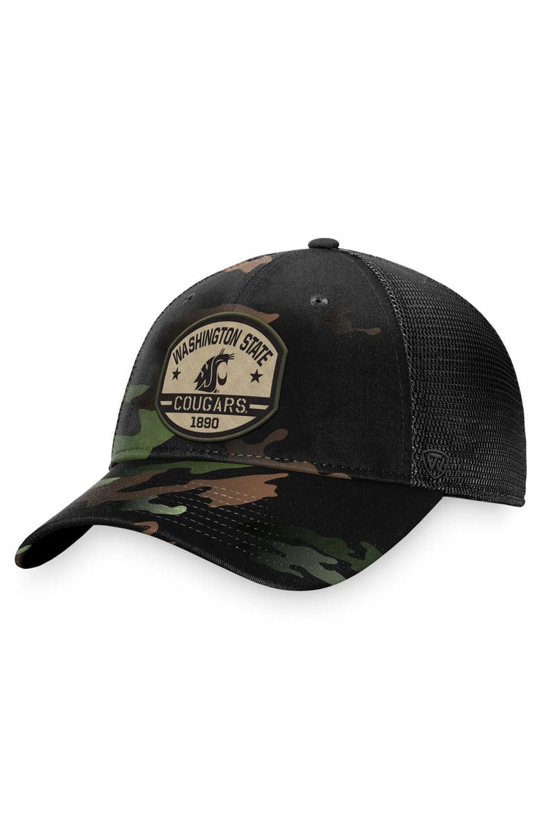 Men's Top of the World Black Washington State Cougars OHT Delegate Trucker Adjustable Hat, Main, color, Black