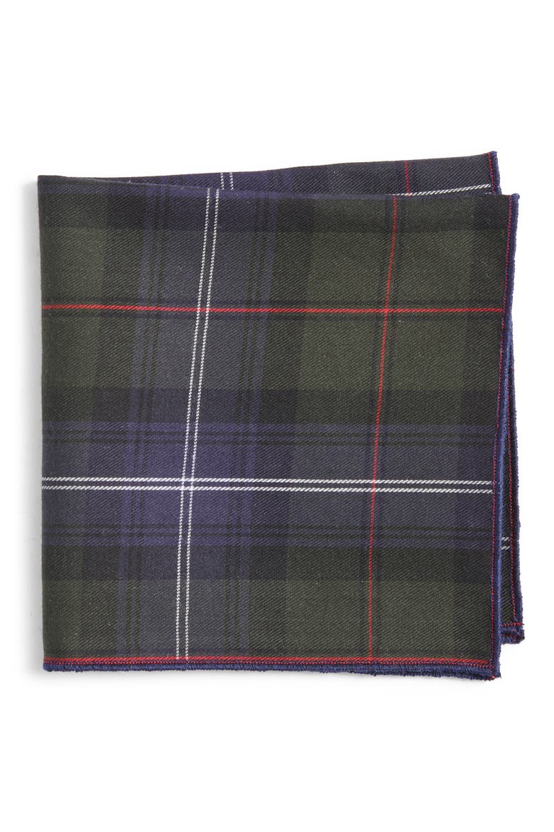 Plaid Cotton Pocket Square, Main, color, NAVY