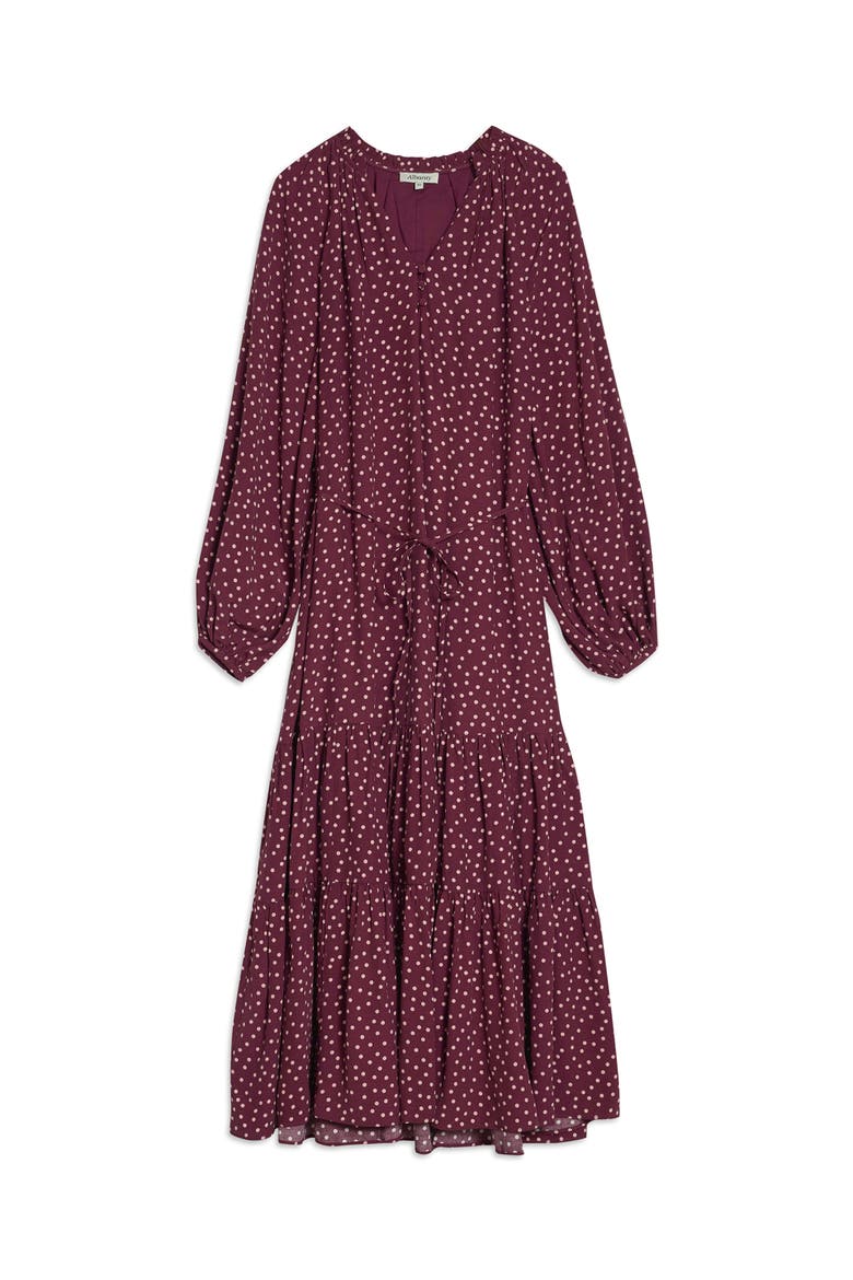 Long Sleeve V-Neck Spot Dress, Alternate, color, Burgundy