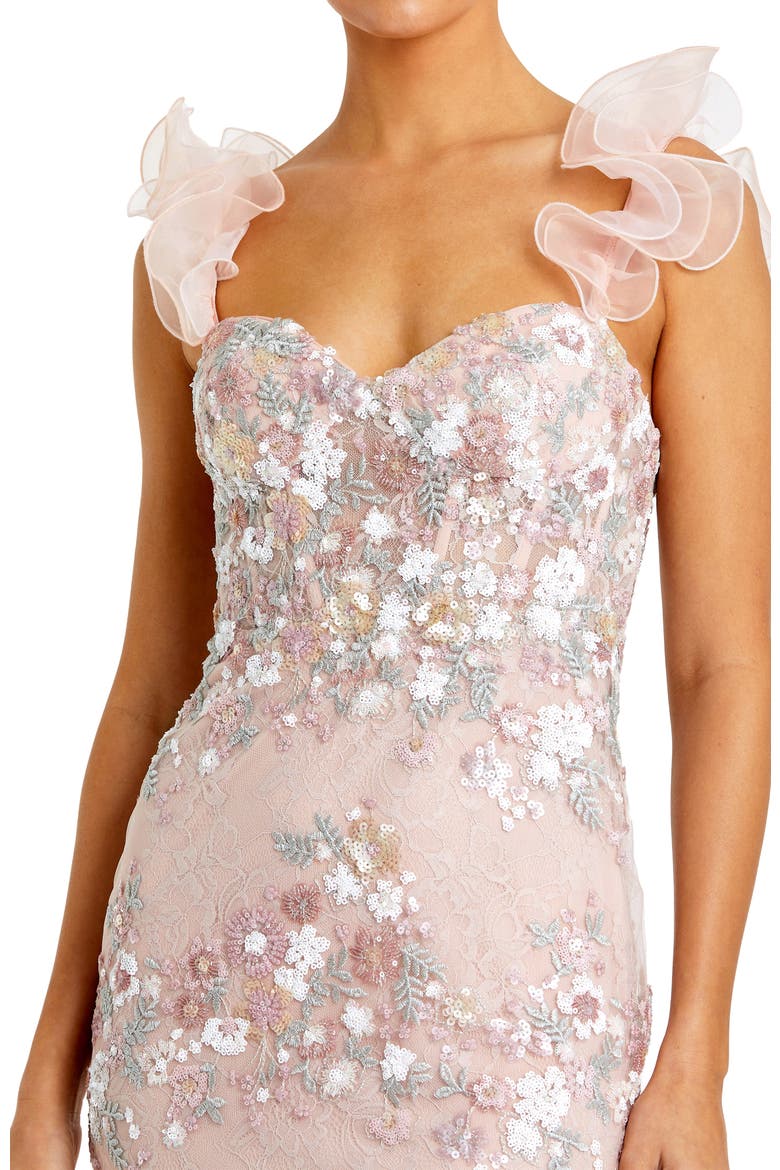 Embroidered Lace Floral Gown with Ruffle Straps, Alternate, color, Pastel Multi