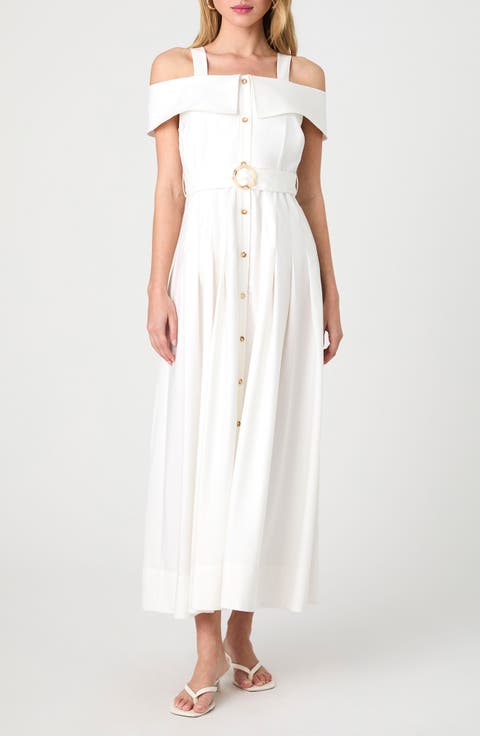 Belted Cold Shoulder Maxi Dress
