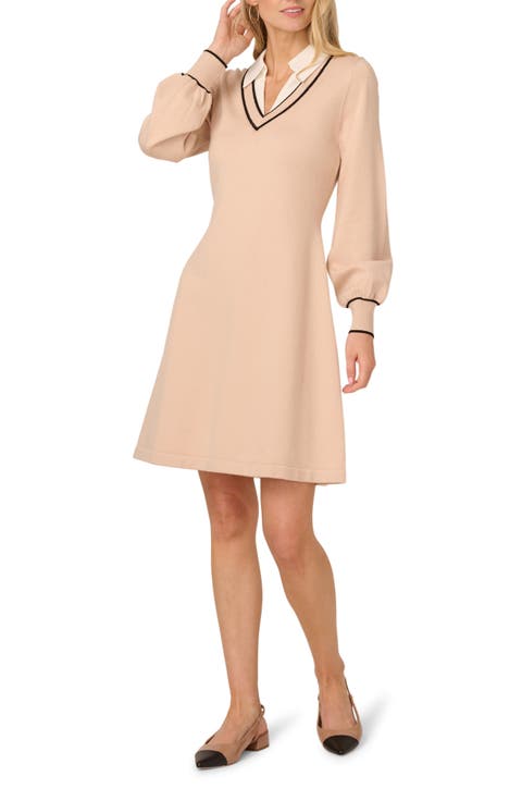Collared Long Sleeve Twofer Sweater Dress