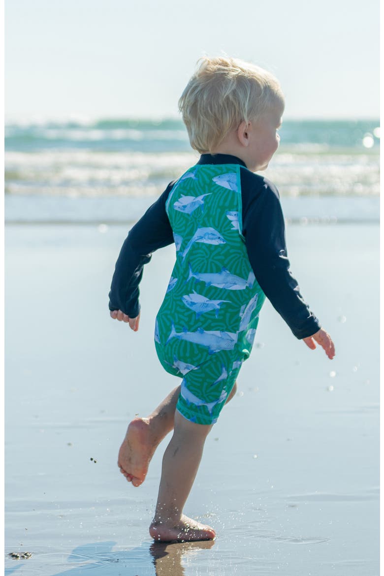 Reef Shark Long Sleeve One-Piece Rashguard Swimsuit, Alternate, color, GREEN