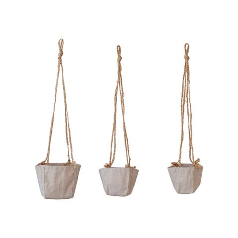 Round Jute and Cotton Hanging Planters, Set of 3