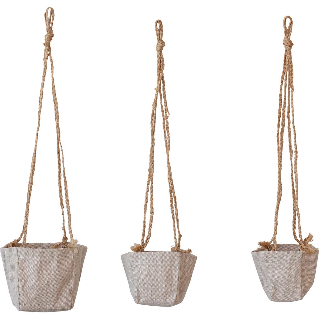 Storied Home Round Jute And Cotton Hanging Planters, Set Of 3 In Gray