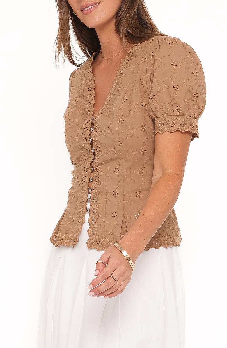 Petal & Pup Lorraine Eyelet Puff Shoulder Top, Alternate, color, Brown
