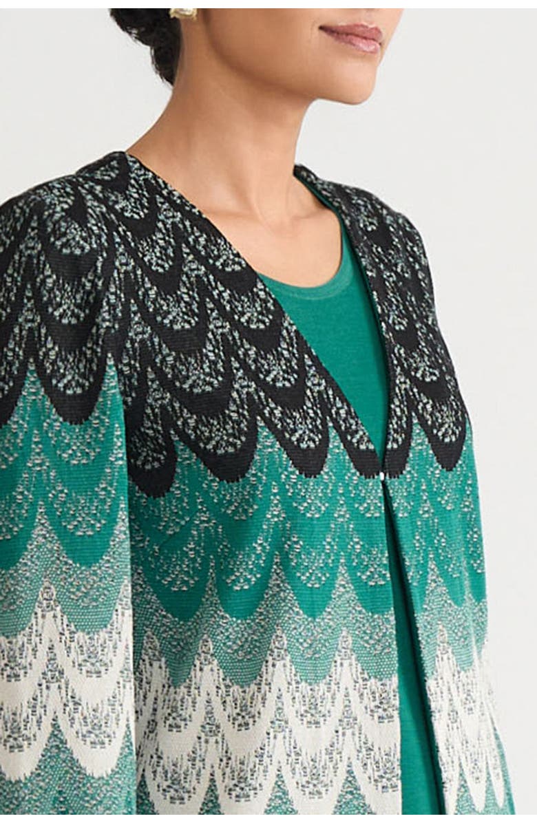 Ming Wang Heritage Scalloped Jacquard Soft Knit Jacket, Alternate, color, Everest/Twig/Black/Ivory