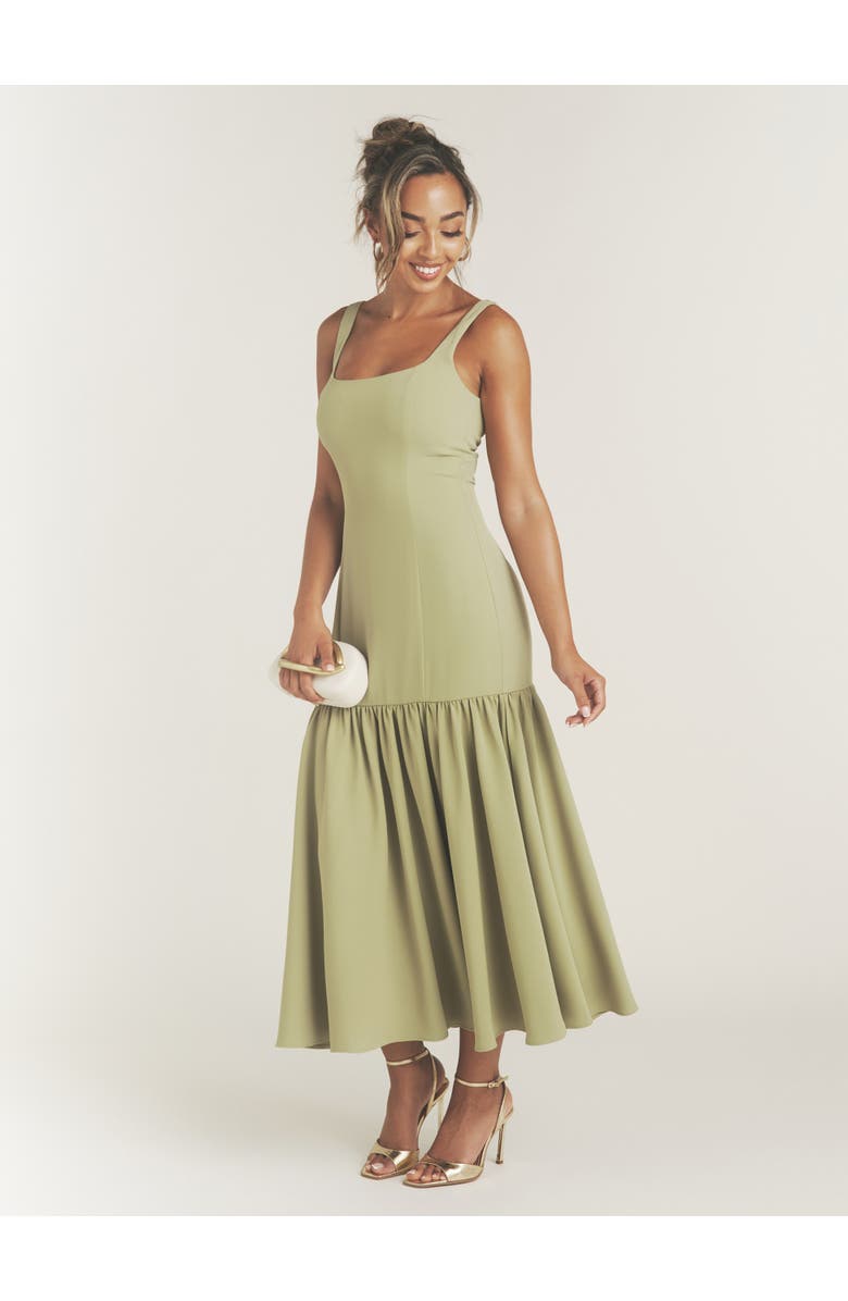 Six Stories Square Neck Drop Hem Midi Dress, Alternate, color, Sage