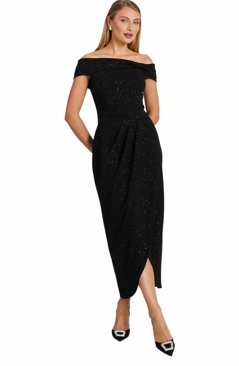 QUIZ Glitter Liverpool Bardot Wrap Midi Dress, Alternate, color, 