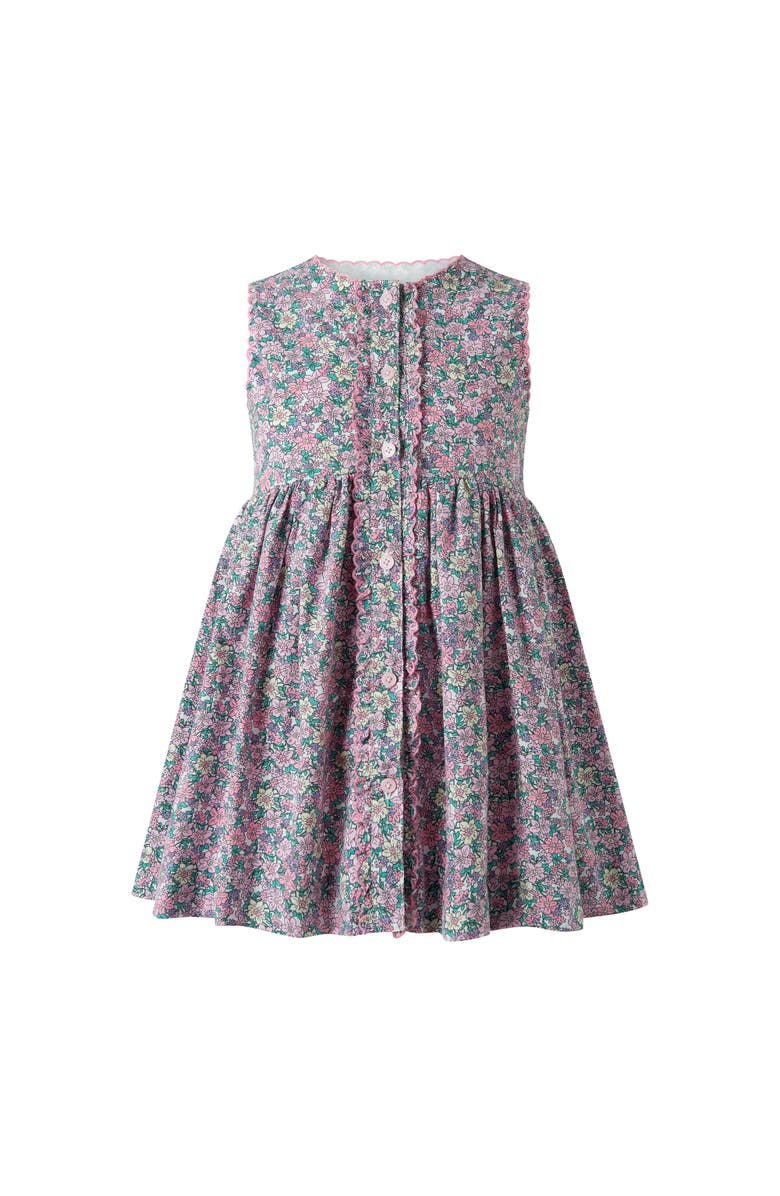 Rachel Riley Scalloped Floral Button-Front Dress, Main, color, Pink