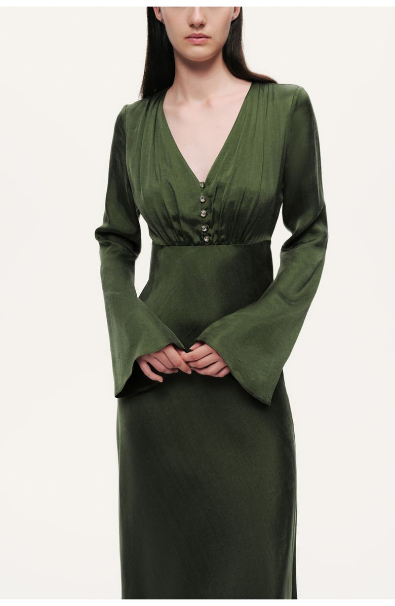 Nocturne Crystal-Button V-Neck Maxi Dress, Alternate, color, Dark Green