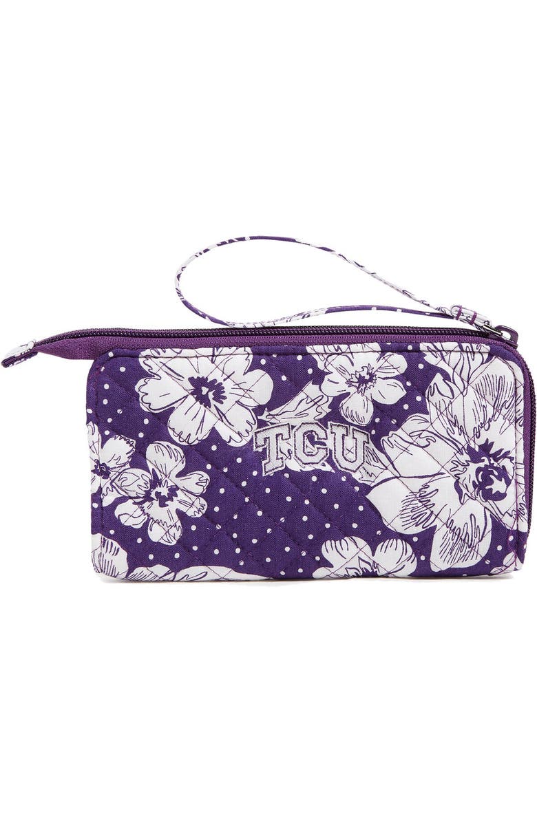 VERA BRADLEY TCU Horned Frogs Rain Garden Front-Zip Wristlet, Main, color,