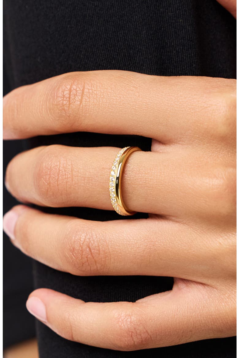 Celine Cubic Zirconia Double Band Stackable Ring, Alternate, color, YELLOW GOLD/ CLEAR