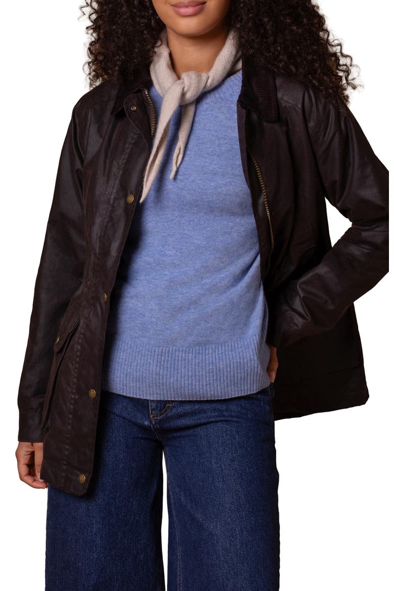 British Waxed Cotton Zip Thru Jacket, Alternate, color, Dark Brown