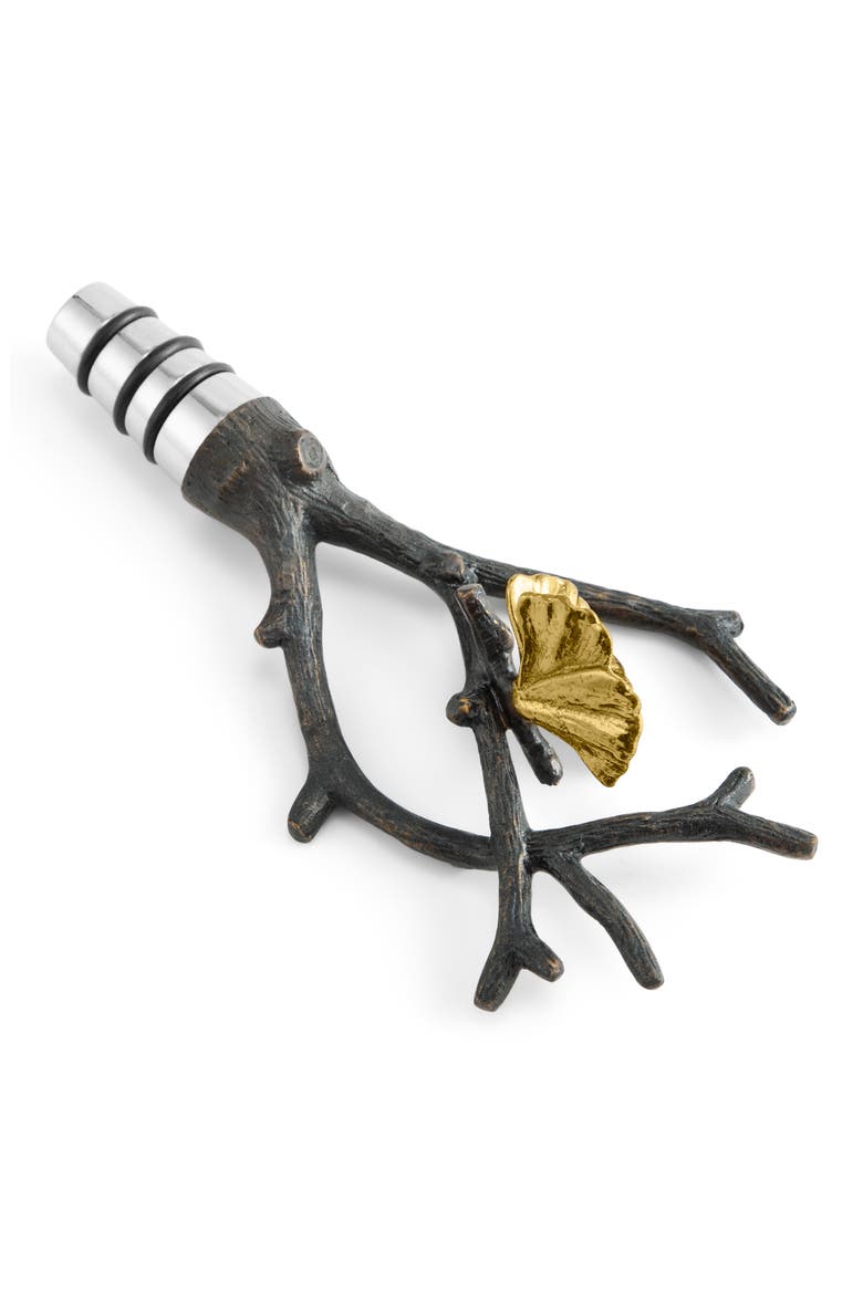 Butterfly Ginko Wine Stopper, Alternate, color, BLACK/ GOLD