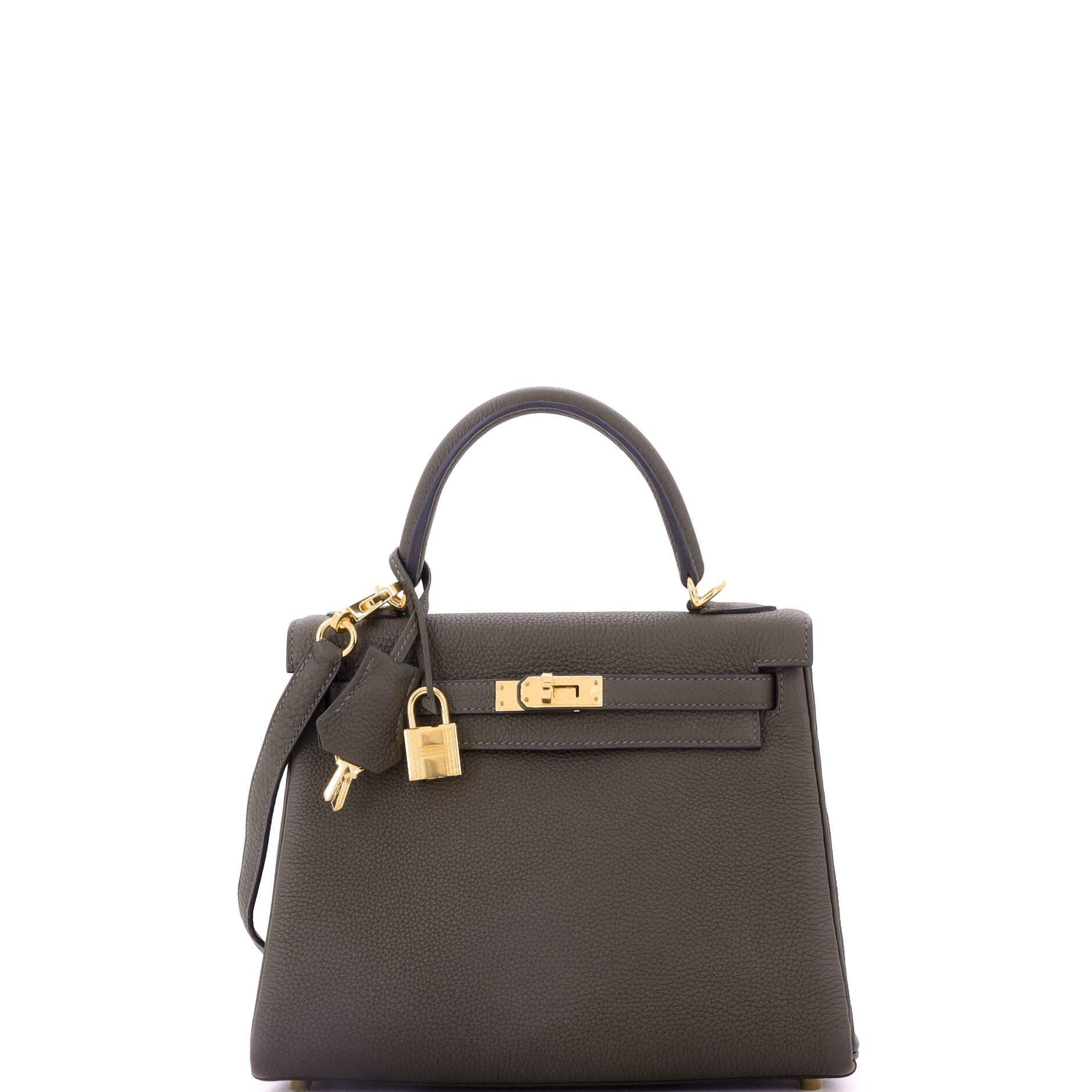 Pre-Owned Hermes Kelly Handbag Green Togo with Gold Hardware 25, Main, color, 