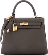 Pre-Owned Hermes Kelly Handbag Green Togo with Gold Hardware 25