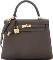 Pre-Owned Hermes Kelly Handbag Green Togo with Gold Hardware 25