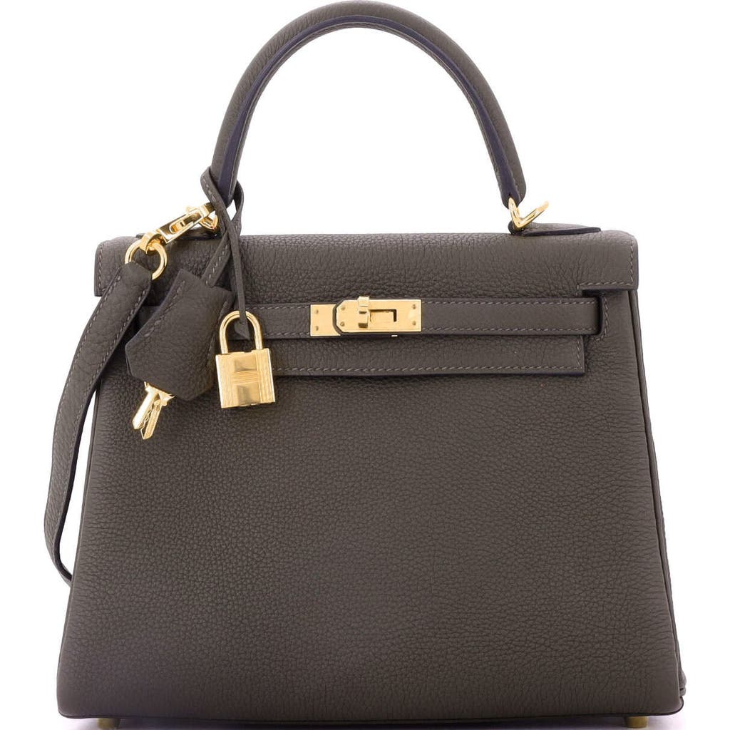 Pre-owned Hermes Hermes Kelly Handbag Green Togo With Gold Hardware 25 In Neutral