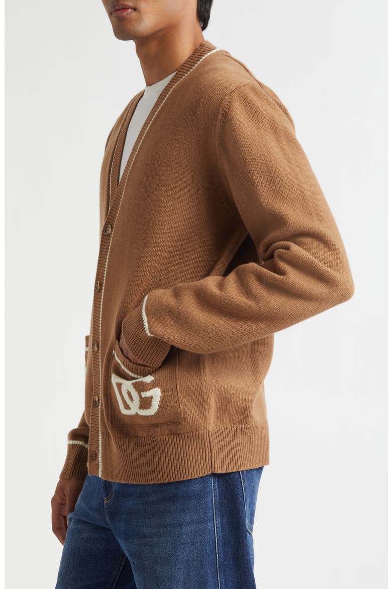 Intarsia Logo Virgin Wool Cardigan, Alternate, color, M0180 NOCE SCURO