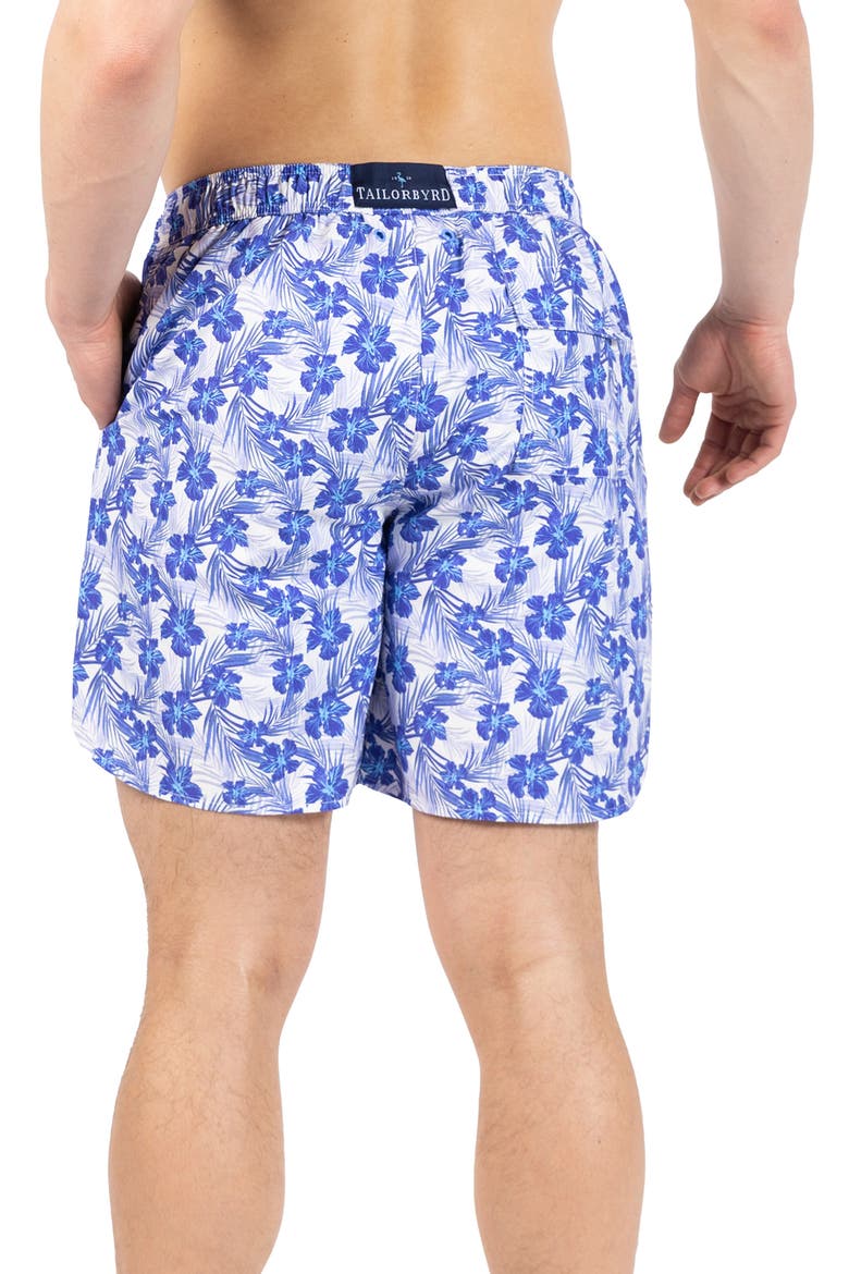 Hibiscus Print Swim Trunks, Alternate, color, WHITE